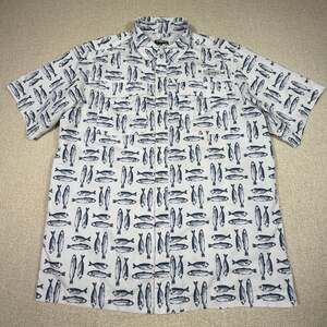 Habit Men L Fish Print Fishing Short Sleeve Vented Outdoor Performance Shirt